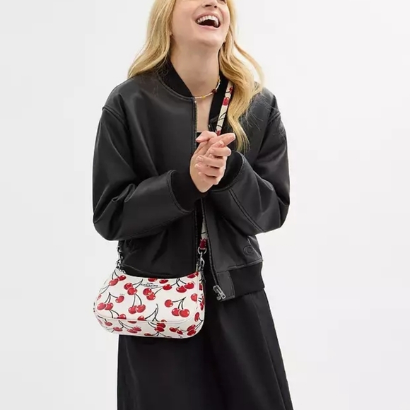 Coach Teri Shoulder Bag In Signature Canvas With Cherry Print Pink Cherry Charm - Picture 15 of 15